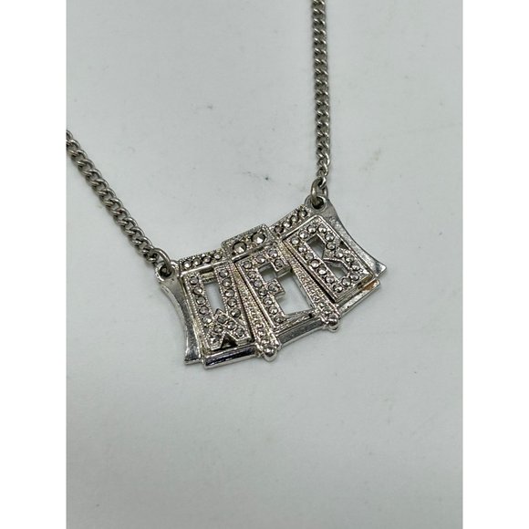 Vintage Tie Bar with Chain Dangling Monogram WFB Sterling Silver & Marcasites - Picture 4 of 9